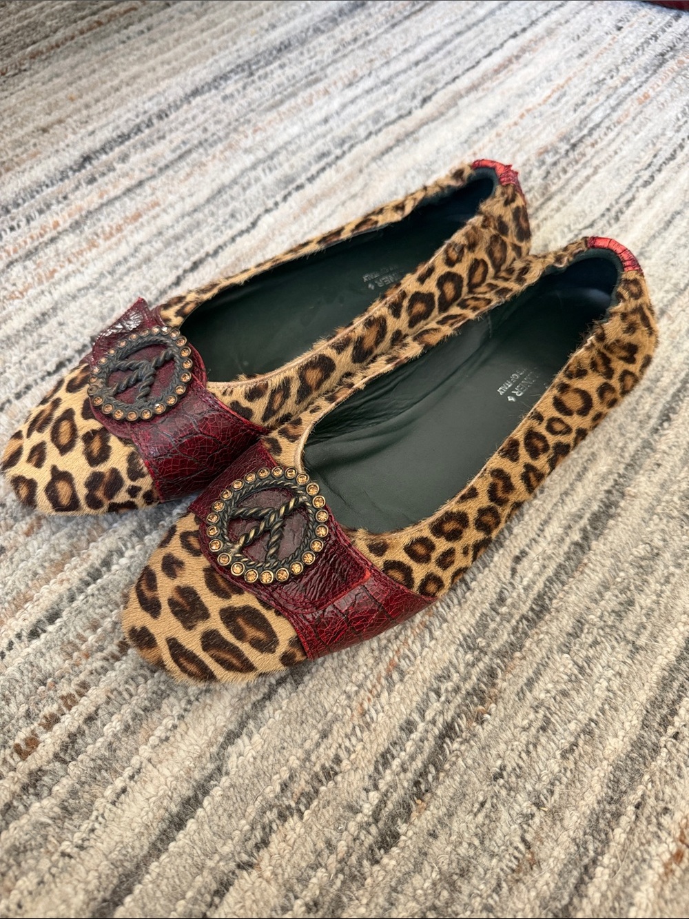 Donald J. Pliner Leopard Print Flats with Red Accent Buckle